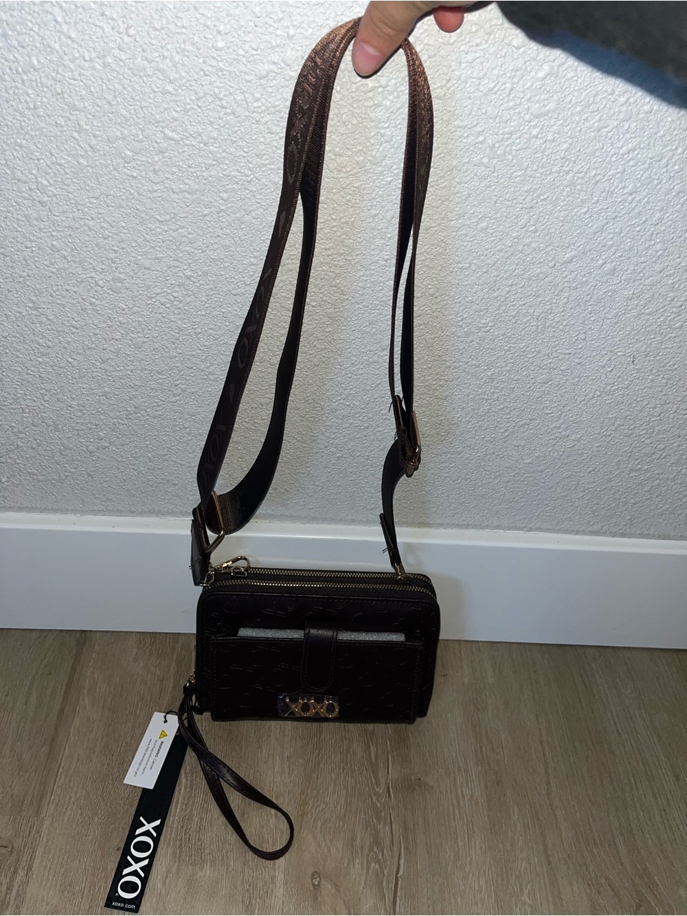 XOXO Dark Brown Crossbody Wallet Bag with Adjustable Strap